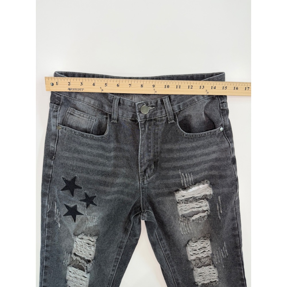 Unbranded Distressed Grey Star Patch Denim Jeans Size 30 Streetwear Y2K Grunge - Picture 5 of 10